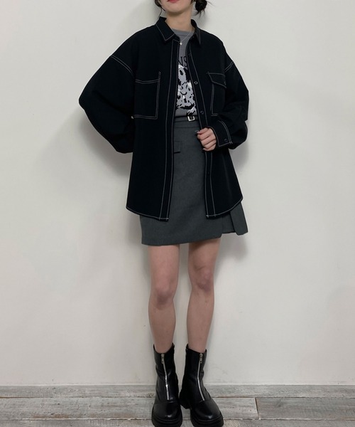ブラウス シャツ 配色ステッチルーズCPOシャツ レディース ブラウス シャツ 配色ステッチルーズCPOシャツ レディース