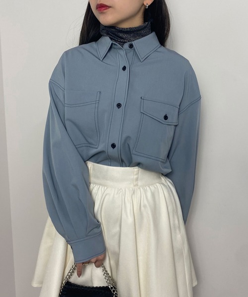 ブラウス シャツ 配色ステッチルーズCPOシャツ レディース ブラウス シャツ 配色ステッチルーズCPOシャツ レディース