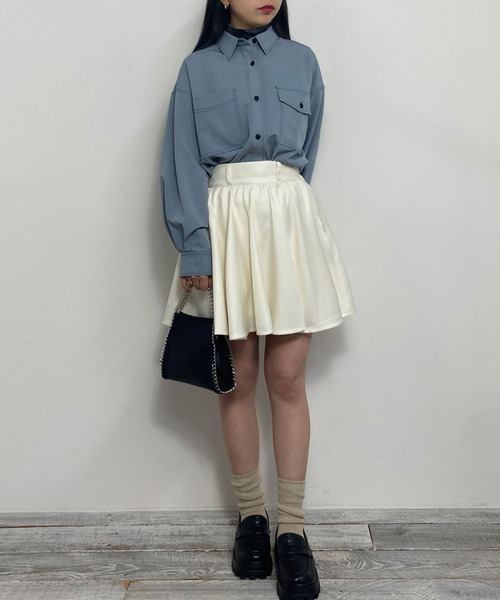 ブラウス シャツ 配色ステッチルーズCPOシャツ レディース