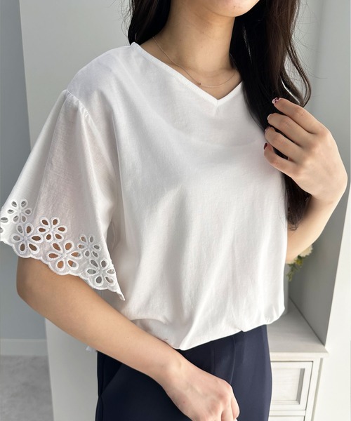 alotta（アロッタ） tシャツ さらひやりコットン袖レースプルオーバー 