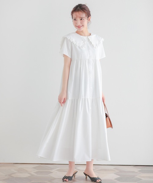 【Fit more/ 新品未使用タグ付き】フラワーレース襟ティアードワンピース Fit more ワンピース フラワーレース襟ティアードワンピース