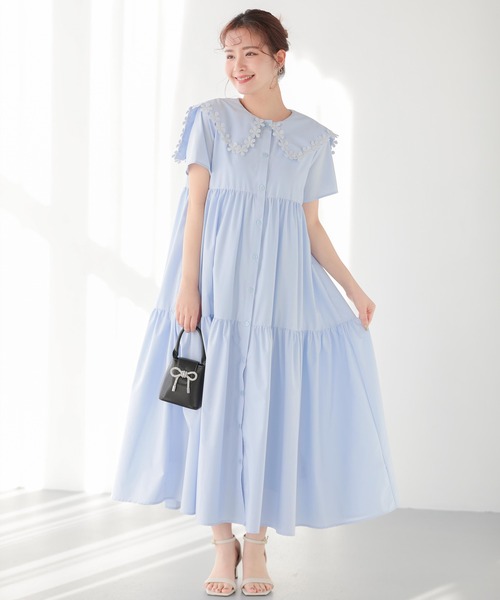【Fit more/ 新品未使用タグ付き】フラワーレース襟ティアードワンピース Fit more ワンピース フラワーレース襟ティアードワンピース