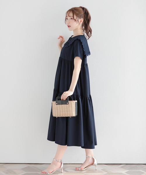 【Fit more/ 新品未使用タグ付き】フラワーレース襟ティアードワンピース Fit more ワンピース フラワーレース襟ティアードワンピース