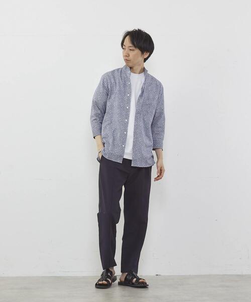 MEN'S MELROSE シャツ モチーフプリントジャージワンピースカラー7分袖