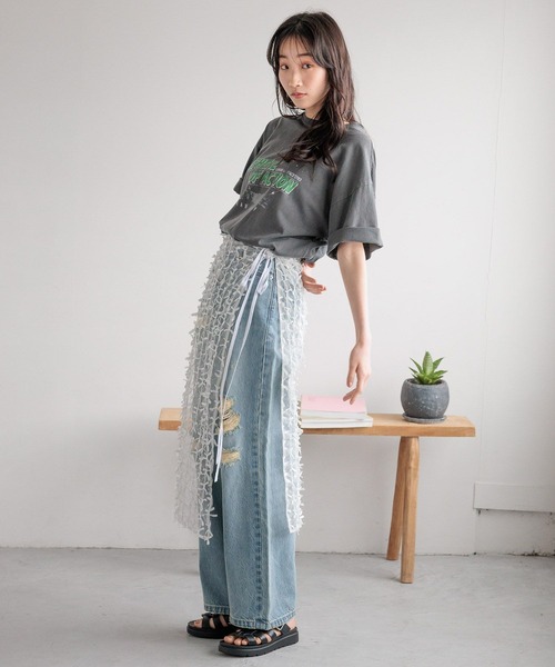 LOWRYS FARM スカート リボンレースラップスカート 117913
