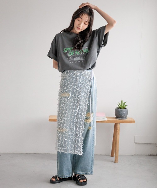 LOWRYS FARM スカート リボンレースラップスカート 117913