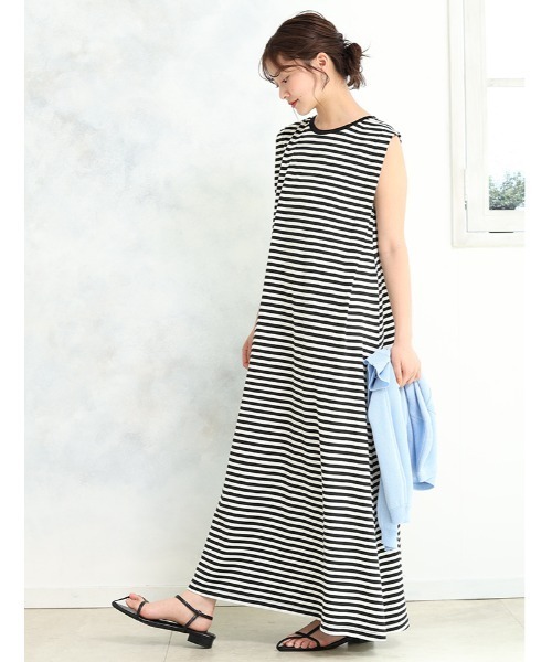 ◆レリアン◆美品◆レーヨンポンチ×ドットジャガード◆異素材フレアワンピース Edit Sheen（エディットシーン） ワンピース 「接触冷感」ひんやり