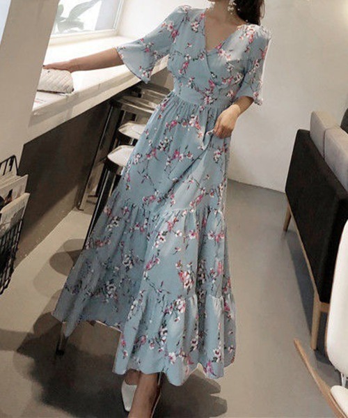 miniministore ワンピース 花柄ワンピース5分袖ティアード