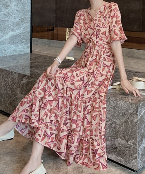 miniministore ワンピース 花柄ワンピース5分袖ティアード