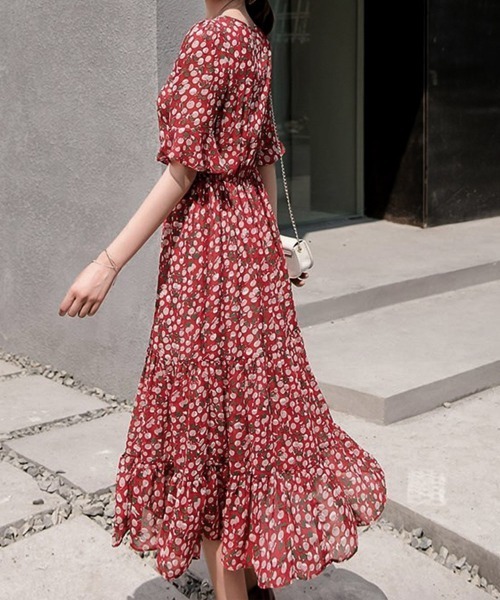 miniministore ワンピース 花柄ワンピース5分袖ティアード