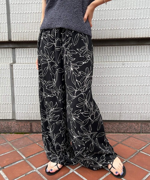 BABYLONE パンツ フラワープリントイージーパンツ レディース