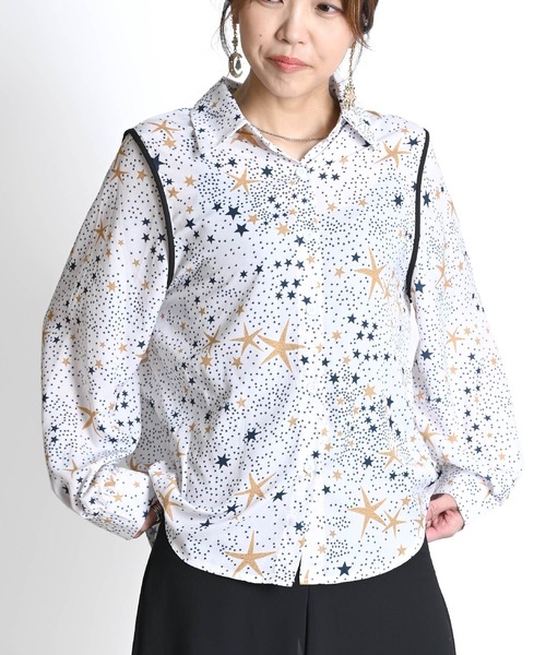 ブラウス シャツ 星柄 長袖シフォンシャツ レディース marai ブラウス シャツ 星柄 長袖シフォンシャツ レディース