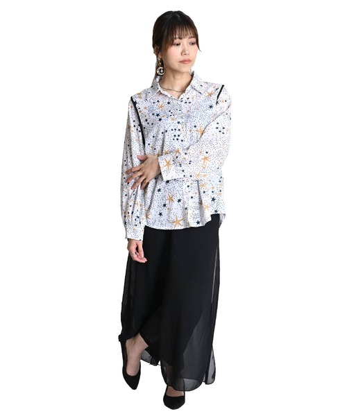 ブラウス シャツ 星柄 長袖シフォンシャツ レディース marai ブラウス シャツ 星柄 長袖シフォンシャツ レディース