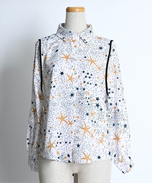 ブラウス シャツ 星柄 長袖シフォンシャツ レディース marai ブラウス シャツ 星柄 長袖シフォンシャツ レディース