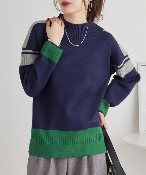 ニット セーター Eglantine ハイネック配色ニット レディース