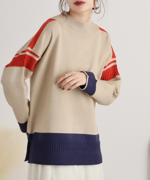 EGLANTINE ニット セーター Eglantine ハイネック配色ニット