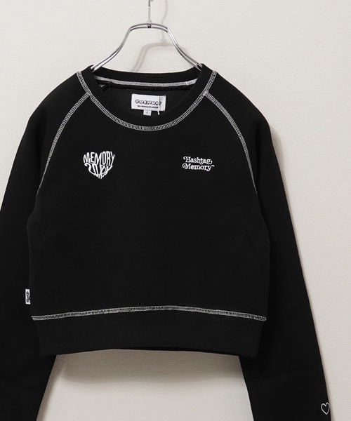 トレーナー スウェット 「MEMORY」lady's オーバーロック ボンディング ラグラン ショート丈スウェット / Lady's Overlock