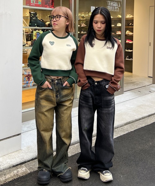 トレーナー スウェット 「MEMORY」lady's オーバーロック ボンディング ラグラン ショート丈スウェット / Lady's Overlock MEMORY トレーナー スウェット 「MEMORY」lady's オーバーロック