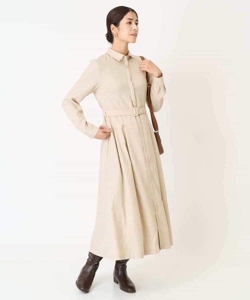 アナイ　現行　プリーツ　ベルト　フレア　ロング　シャツワンピース a.v.v（アー・ヴェ・ヴェ） ワンピース ベルト付フレアシャツ