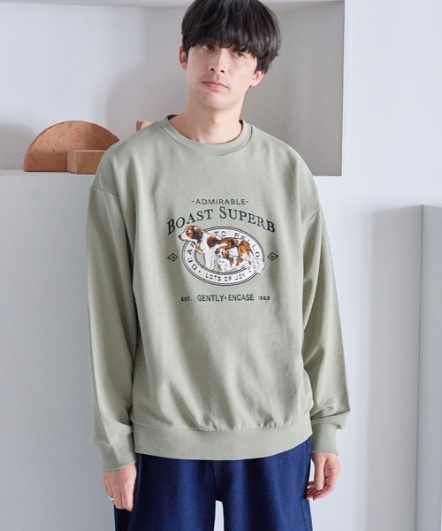 Khaki Round Logo 刺繍スウェット グレー LAKOLE（ラコレ） トレーナー スウェット ドッグ刺繍スウェットプル