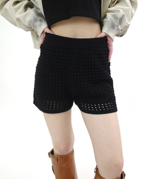 WHO'S WHO gallery パンツ 透かし編みニットショートパンツ