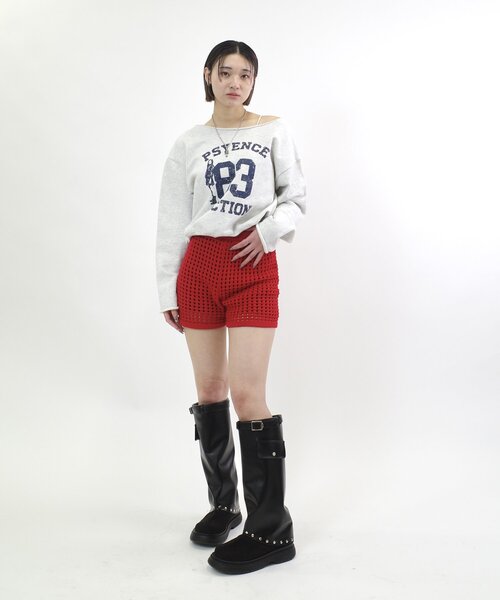 WHO'S WHO gallery パンツ 透かし編みニットショートパンツ