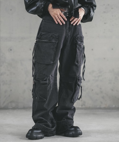 Shoowtime（ショウタイム） カーゴパンツ Black vintage wash denim