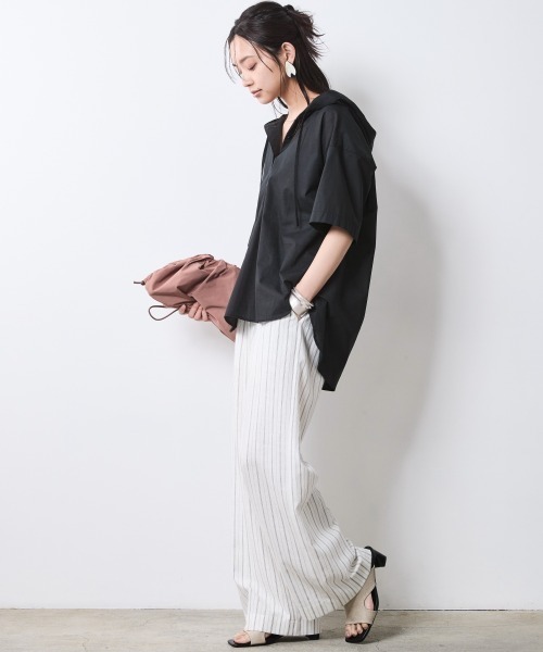 パンツ ハイウエスト ゆったり ストライプ XS/3XL eau414-01.jpg