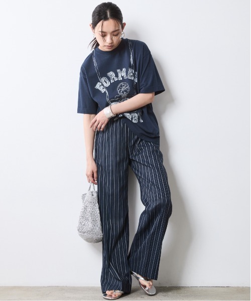 CHIC STYLE パンツ ストライプリラックスパンツ（ペチパンツ付