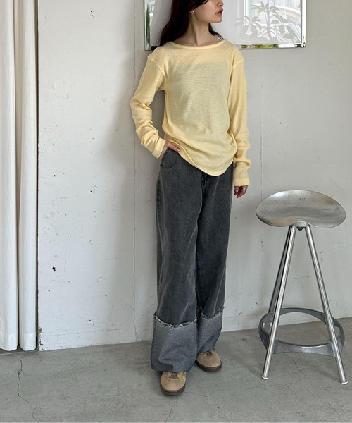 「feepur」 長袖カットソー MEDIUM イエロー レディース