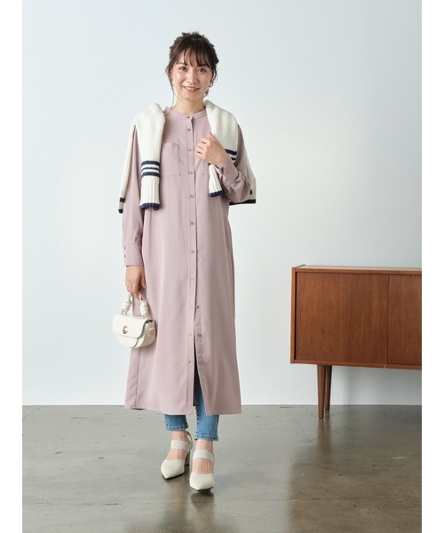 ワンピース とろみバックプリーツワンピース 「低身長・小柄女性