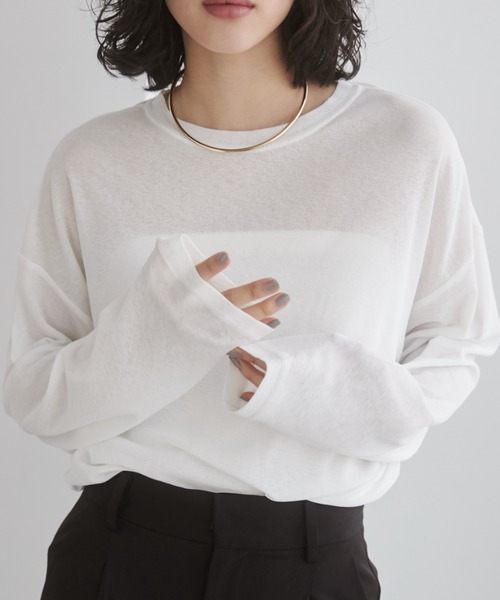 ANGIE tシャツ 着丈が選べる シアー スラブ ロンT レディース