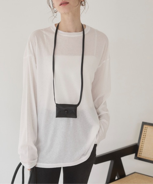 【新品未使用】ロゴ シアー 黒 トップス ロンT ANGIE tシャツ 着丈が選べる シアー スラブ ロンT レディース