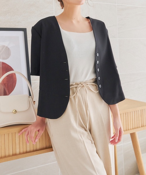 「Isn't She?」 ノーカラージャケット FREE ホワイト レディース_画像2