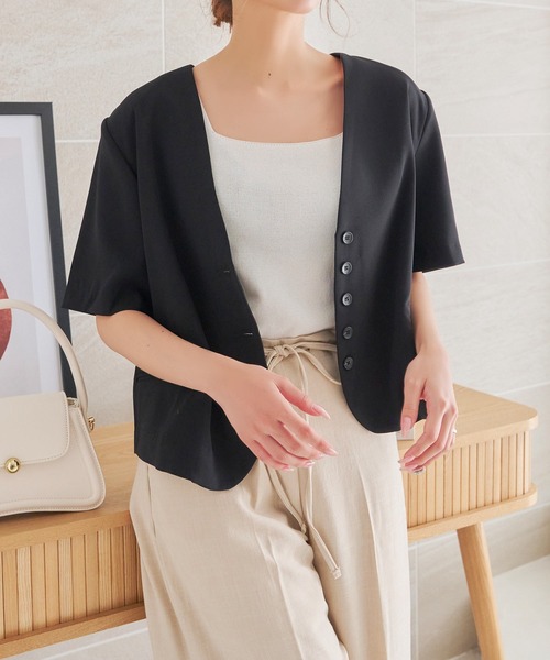 「Isn't She?」 ノーカラージャケット FREE ホワイト レディース_画像3