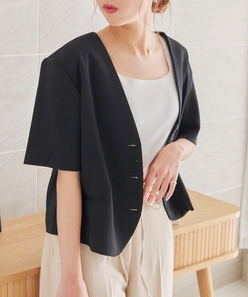 「Isn't She?」 ノーカラージャケット FREE ホワイト レディース_画像4