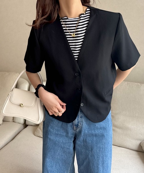 「Isn't She?」 ノーカラージャケット FREE ホワイト レディース_画像9