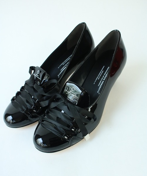 MAISON MAVERICK ブラックハイヒール MAISON MAVERICK PRESENTS パンプス ニットレースアップヒール