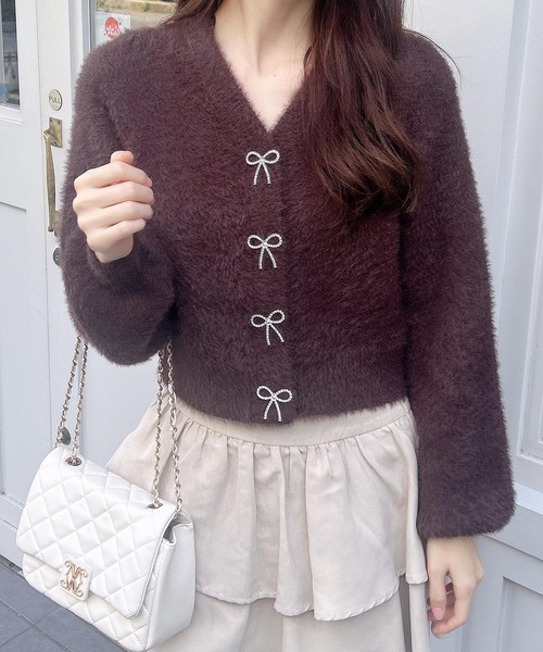 INGNI（イング） ニット セーター 「WEB限定」Vネックリボンボタン