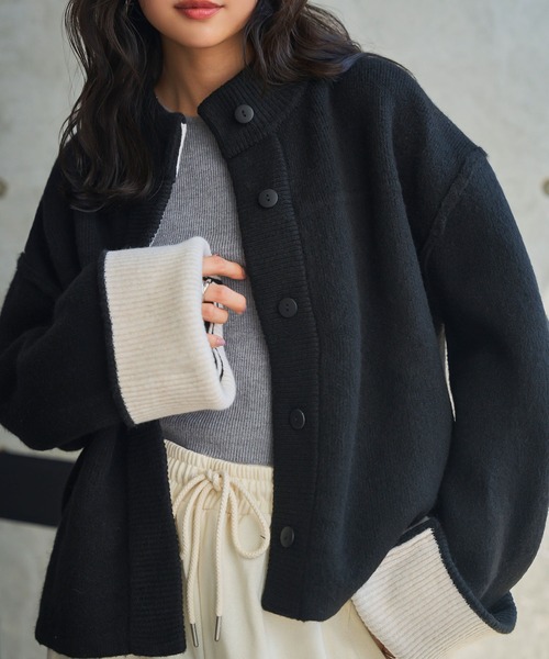 KOBE LETTUCE（神戸レタス） カーディガン 袖バイカラーニット