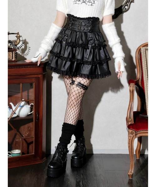 NOEMIE（ノエミー） スカート フェイクレザーダブルベルトティアード