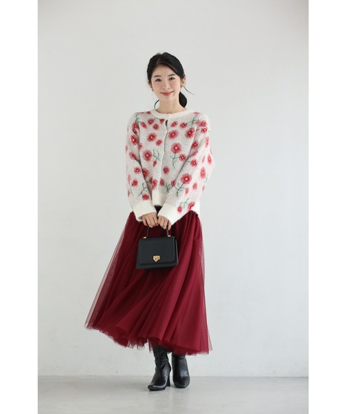 cawaii カーディガン コスモス咲き誇る花めきカーディガン レディース