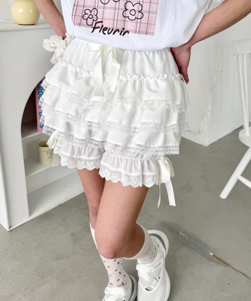 SOLLON.（ソルロン） パンツ レースフリフリかぼちゃパンツ レディース