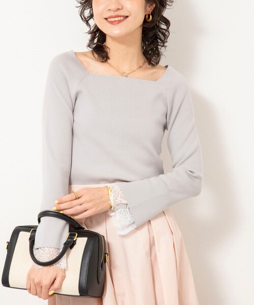 ［新品・未使用］NOLLEY'S☆袖レースニットトップス  グリーン ネイビー NOLLEY'S - ［新品・未使用］NOLLEY'S☆袖レースニットトップス
