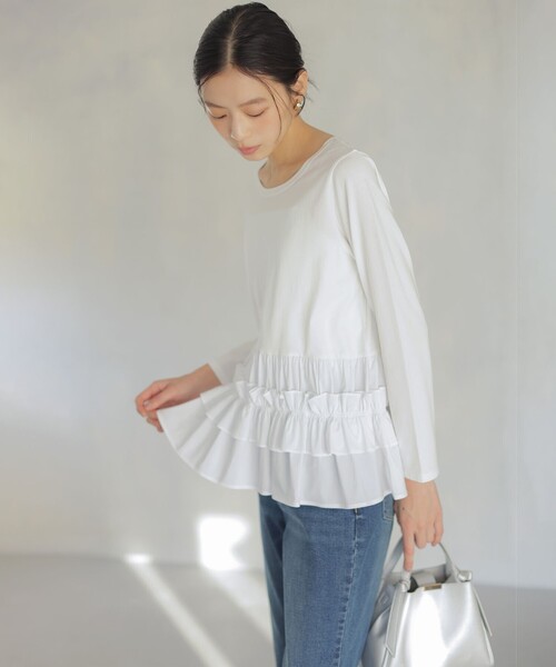 組曲（KUMIKYOKU） tシャツ フリルシャツコンビ ロングTシャツ