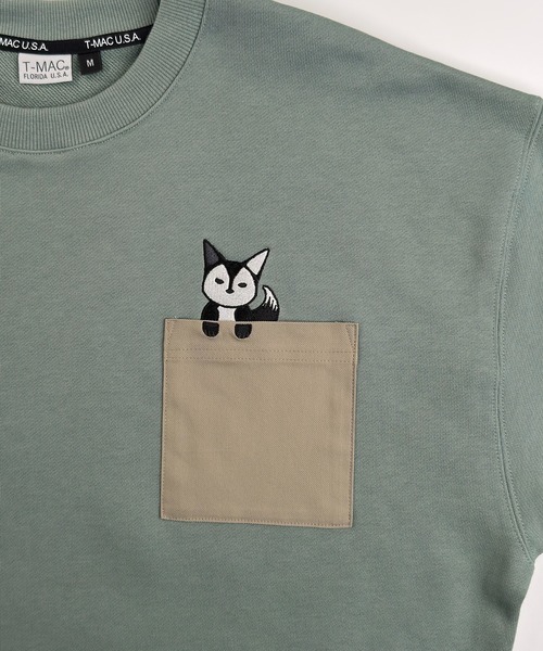 T-MAC OUTING トレーナー スウェット T-MAC キツネのぞき刺繍 オーバー