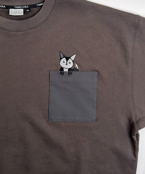 T-MAC OUTING トレーナー スウェット T-MAC キツネのぞき刺繍 オーバー