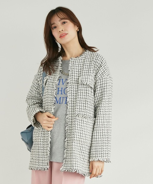 「DOUX ARCHIVES」 ツイードジャケット FREE ブラック レディース_画像6