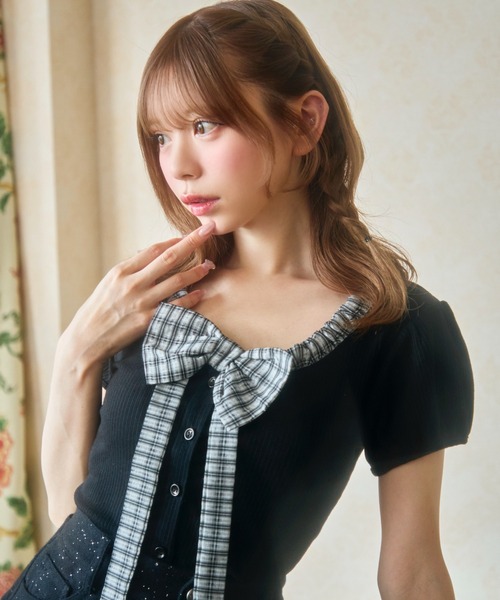 TITTY＆CO.（ティティーアンドコー） tシャツ 半袖 ギンガムリボン半袖