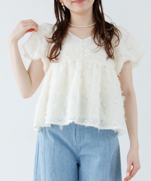ソフトフリンジブラウス flower ブラウス シャツ フリンジパフブラウス レディース : ZOZOTOWN